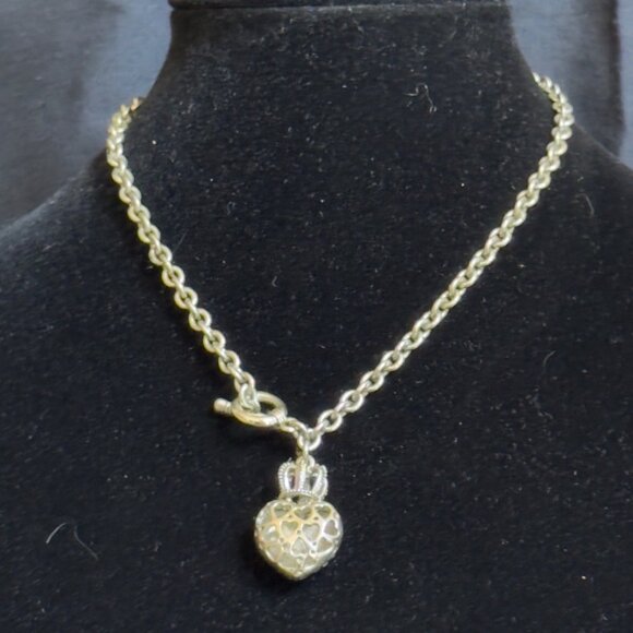 Juicy Couture Silver-Tone Crown Puff Heart Charm Necklace Toggle Closure Vintage - Picture 8 of 9